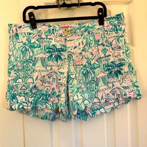 EUC Lilly Pulitzer Buttercup Shorts Bright Agate Green Colorful Camelflage